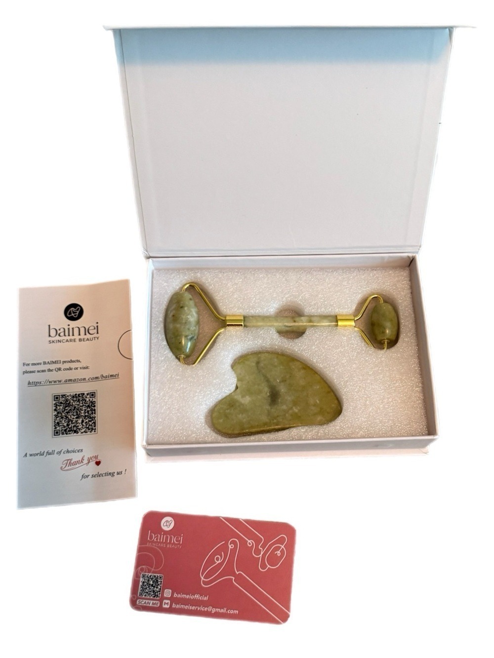 Natural Green Jade Roller + Gua Sha Stone by Baimei Skincare NIB